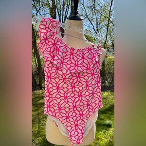 Vineyard Vines One Piece One Shoulder Ruffle Swimsuit Hot Pink Size XS NWOT